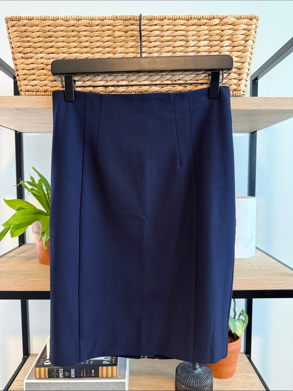 Express Navy Woven Career Pencil Skirt, 4